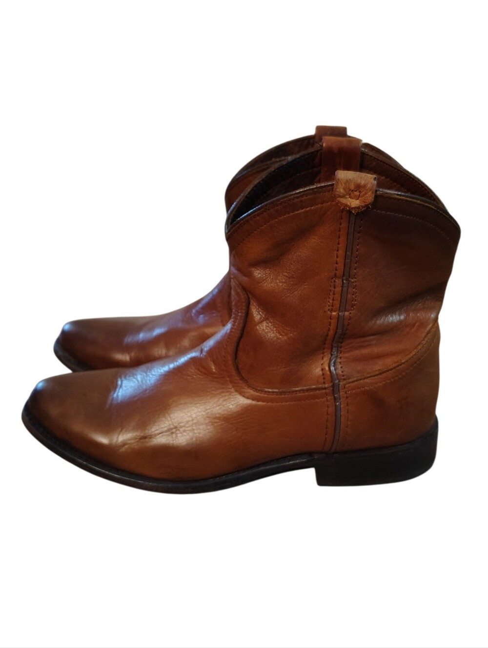 Frye Cognac Leather Carson Western Ankle Shortie Boots